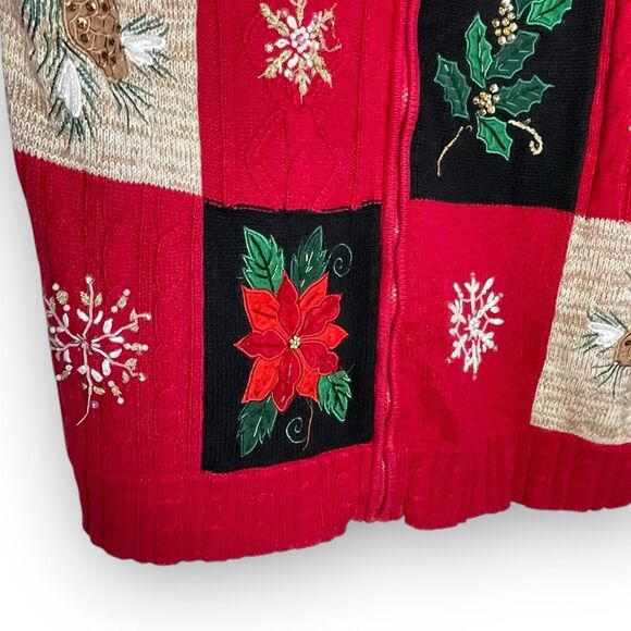 Y2K Tiara International Christmas Cardigan Beaded Grandmacore Ugly Plus Size 1X - Picture 8 of 12